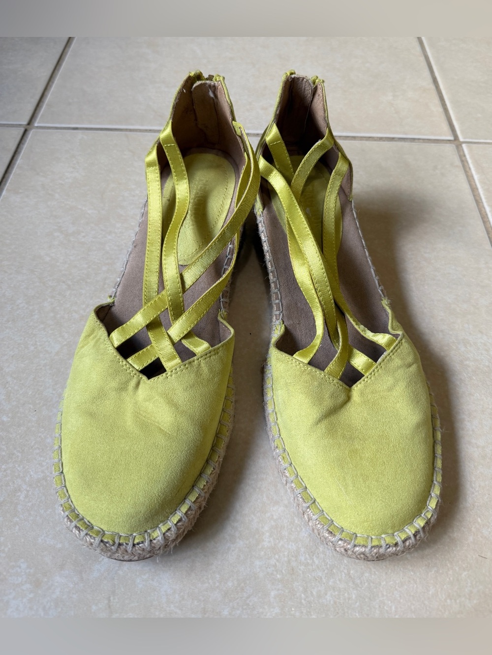 REACTION KENNETH COLE Women's Yellow Clo Elastic Espadrille Wedge Sandals SZ 9.5